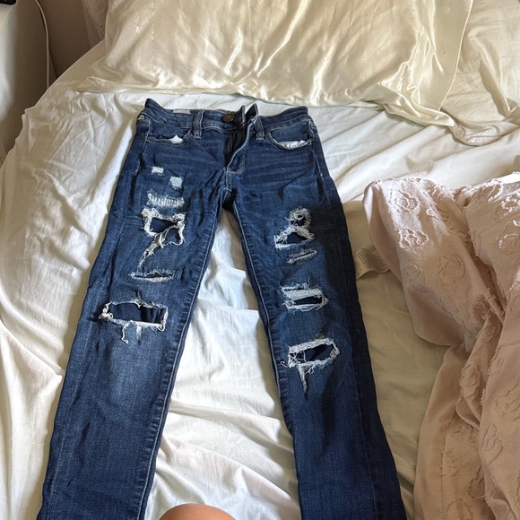 American Eagle Outfitters Blue Distressed Skinny Jeans - Picture 1 of 3